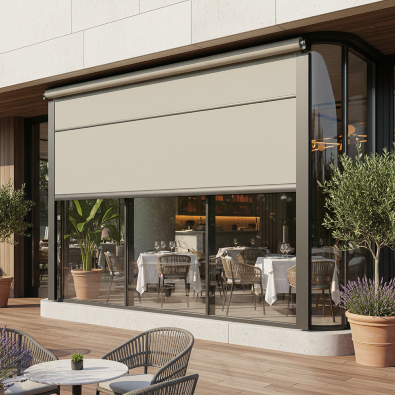 Store renforcé à coulisses | Permet d'ombrager des baies vitrées