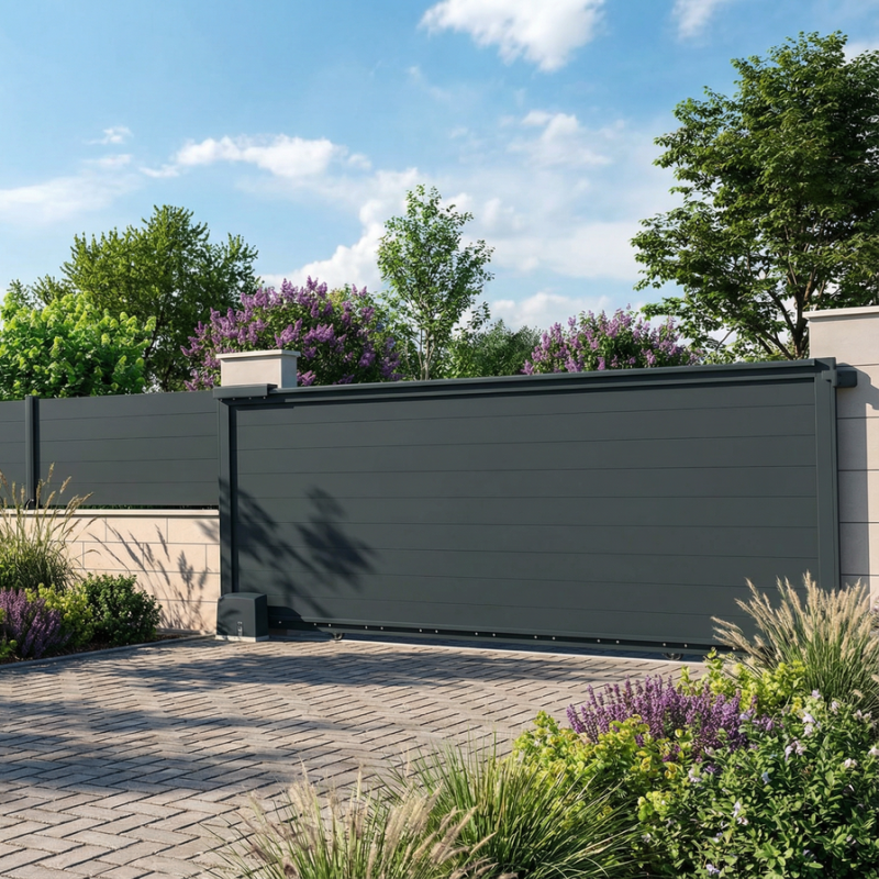 Kit portail coulissant panneau plein | Livré en kit sur chantier