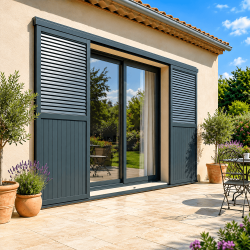 Volet coulissant aluminium mixte 2 vantaux porte fenêtre