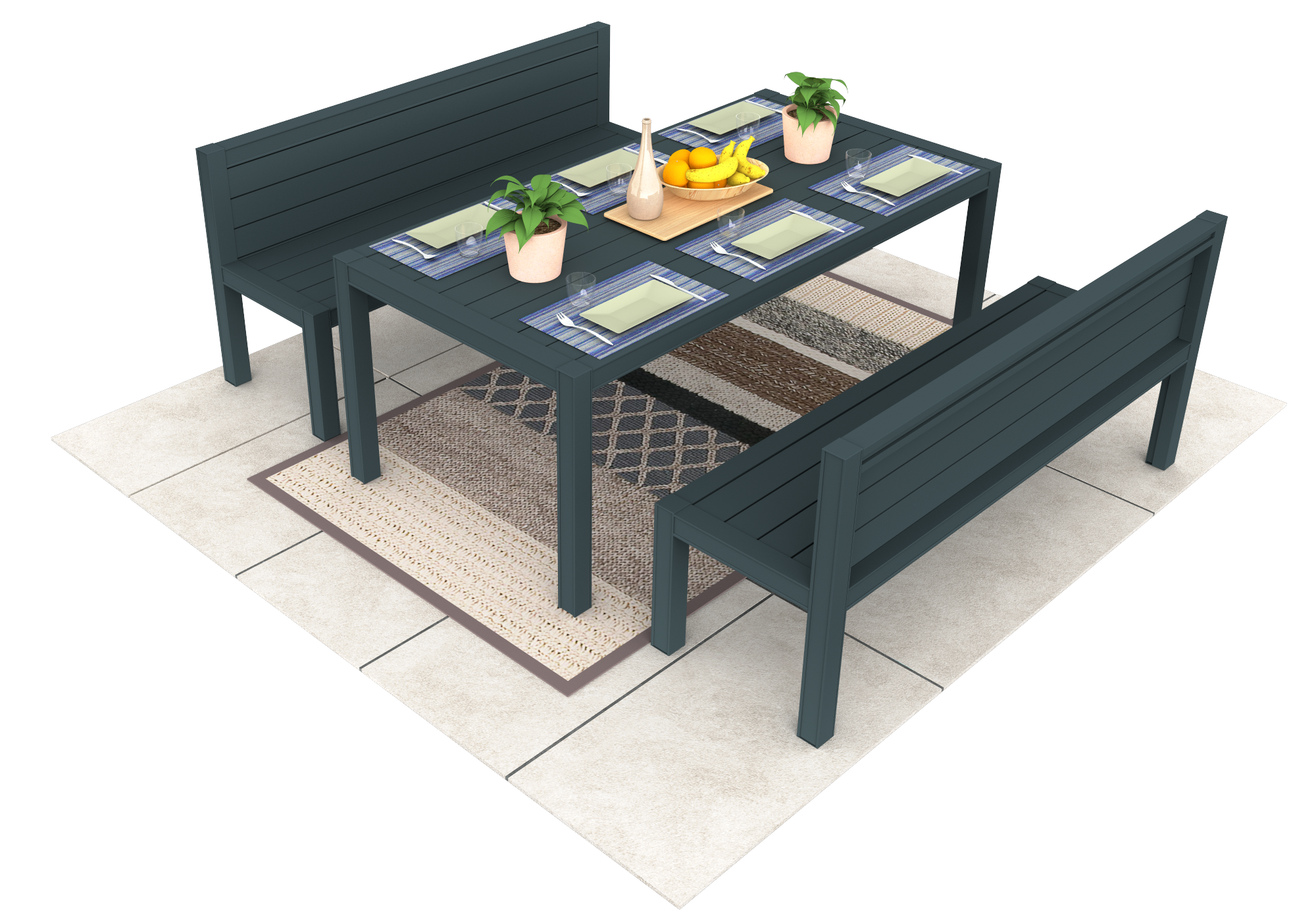 ensemble table de jardin et banquettes