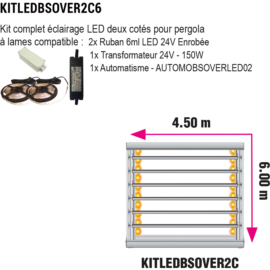 Kit éclairage LED 6m - 2 Côtés (KITLEDBSOVER2C6)