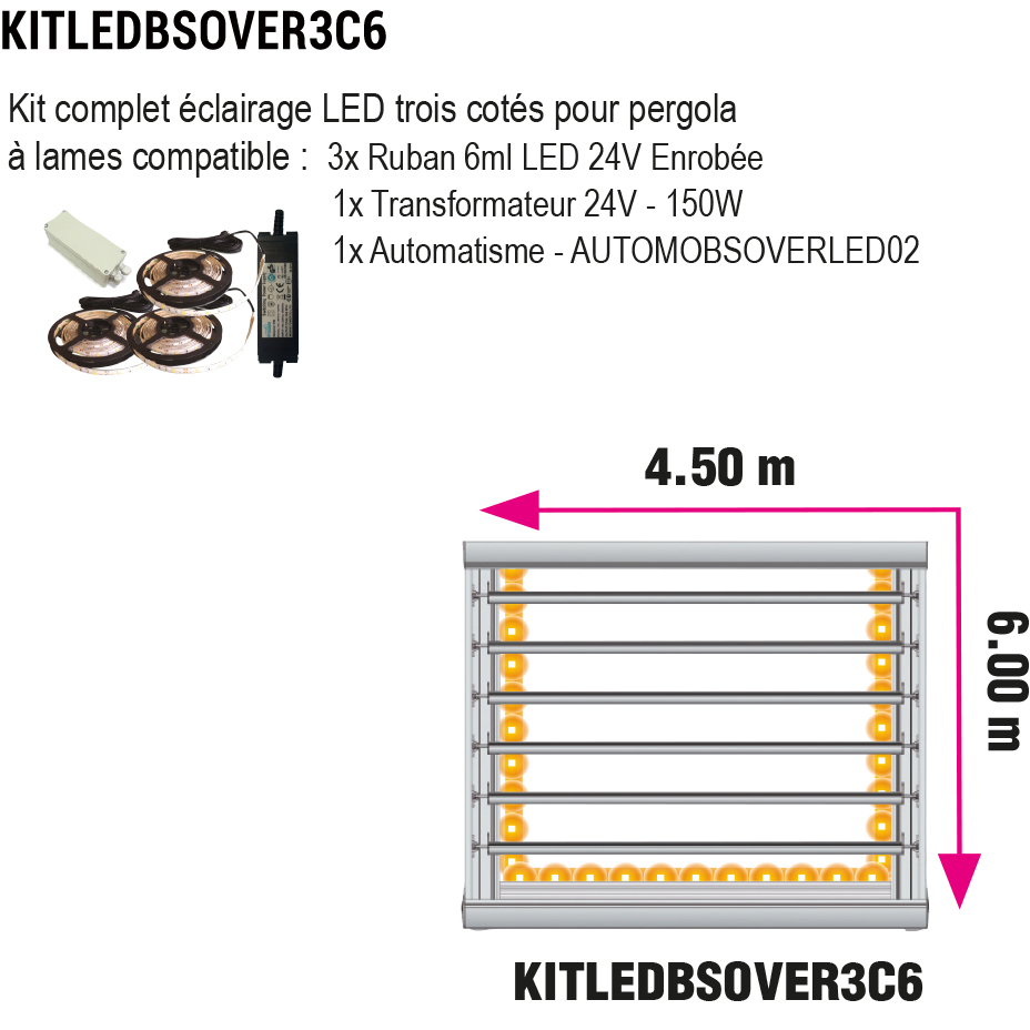 Kit éclairage LED 6m - 3 Côtés (KITLEDBSOVER3C6)